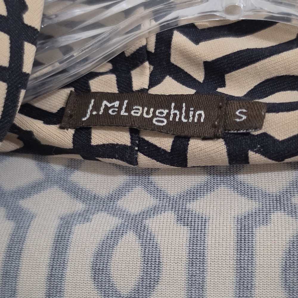 J. McLaughlin Beige and Black Geometric Drape Wrap Blouse Size S - Picture 3 of 4